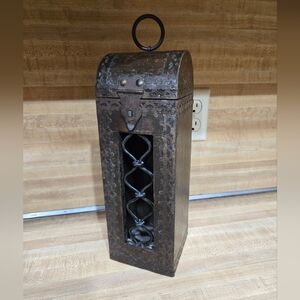Vintage Wooden Wine Bottle Box case  Hinged Lid - Metal Accents, Distressed look